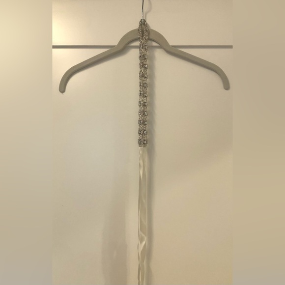 Jeweled belt with soft champagne colored silk ties (one size) - Picture 1 of 6